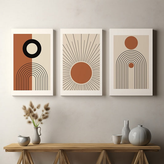 Set of 3 Boho Abstract Geometric Canvas Wall Art – Modern Minimalist Prints