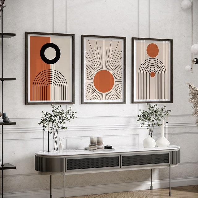 Set of 3 Boho Shapes Framed Wall Art – A3 Size (13 x 18 Inches)