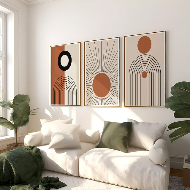 Set of 3 Boho Shapes Framed Wall Art – A3 Size (13 x 18 Inches)