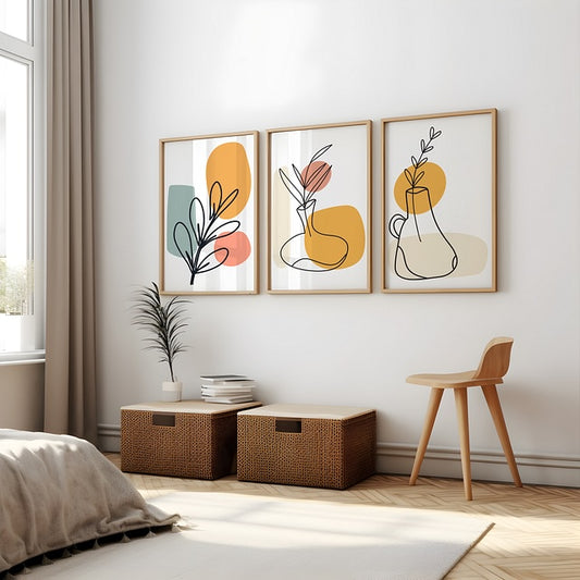 Set of 3 Minimalist Boho Plant Framed Wall Art – A3 Size (13 x 18 Inches)