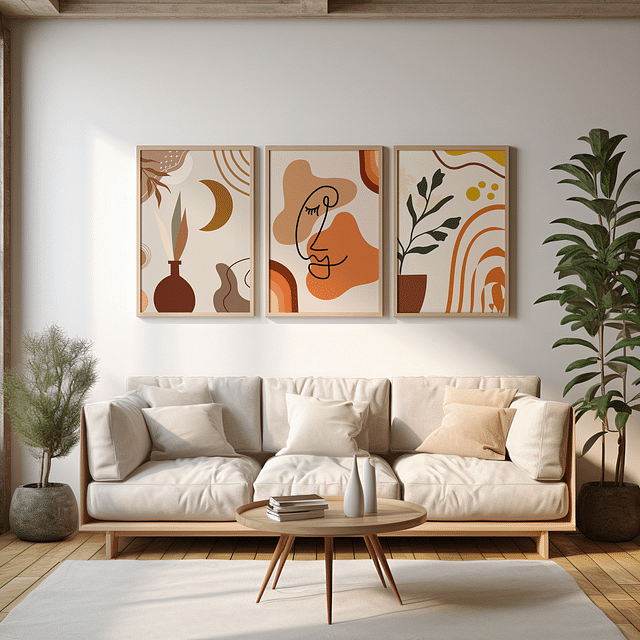 Set of 3 Boho Flower Pot Digital Paintings – Stickable Framed Wall Art, A3 Size (13 x 18 Inches)