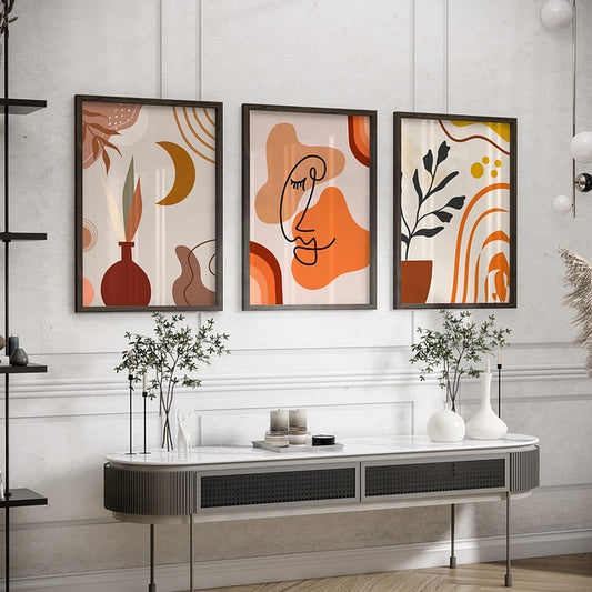 Set of 3 Boho Flower Pot Digital Paintings – Stickable Framed Wall Art, A3 Size (13 x 18 Inches)