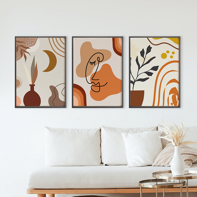 Set of 3 Boho Flower Pot Digital Paintings – Stickable Framed Wall Art, A3 Size (13 x 18 Inches)