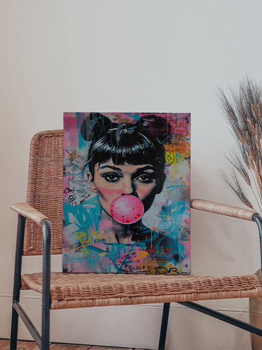 Woman Bubble Gum Graffiti Pop Art – Bold Urban Street Style Canvas for Living Room & Bedroom