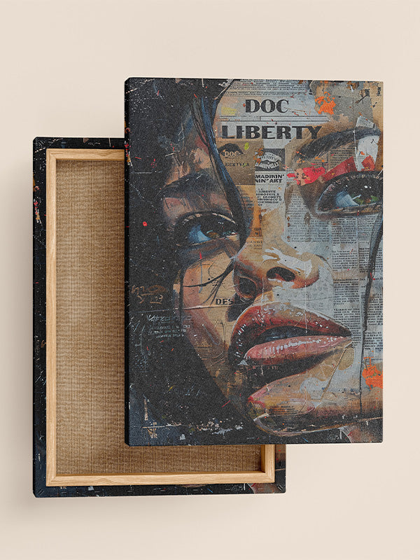 Newspaper Portrait Wall Art – Vintage Black & White Canvas Print for Living Room, Study, or Office