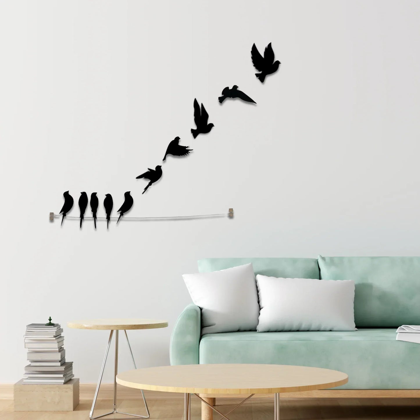 Wooden 3D 10 Pieces Birds on Rope Wall Art