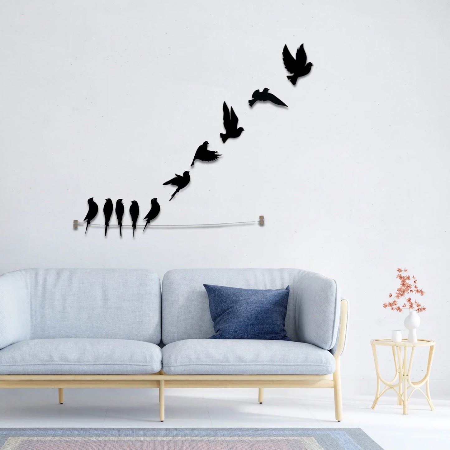 Wooden 3D 10 Pieces Birds on Rope Wall Art