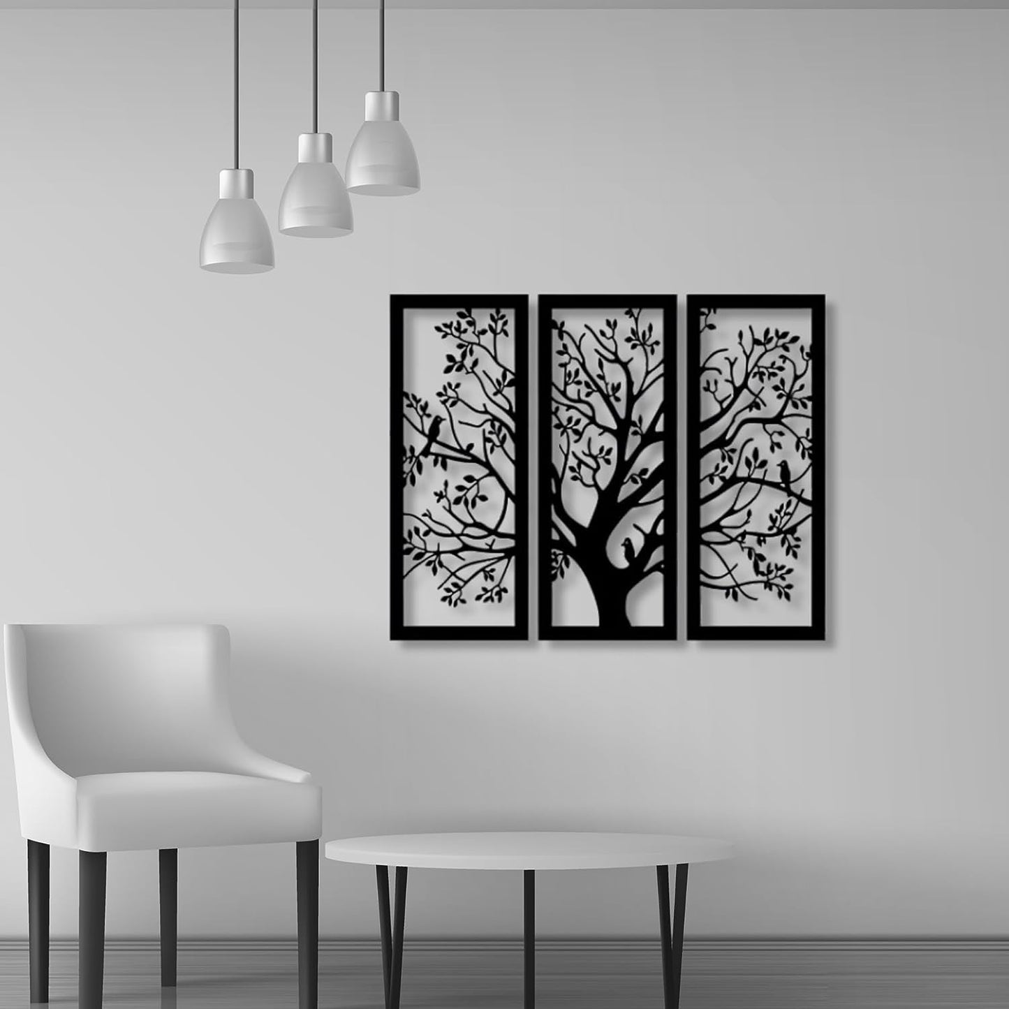 Wooden 3 Pieces Unique Tree Wall Art Panel Frame