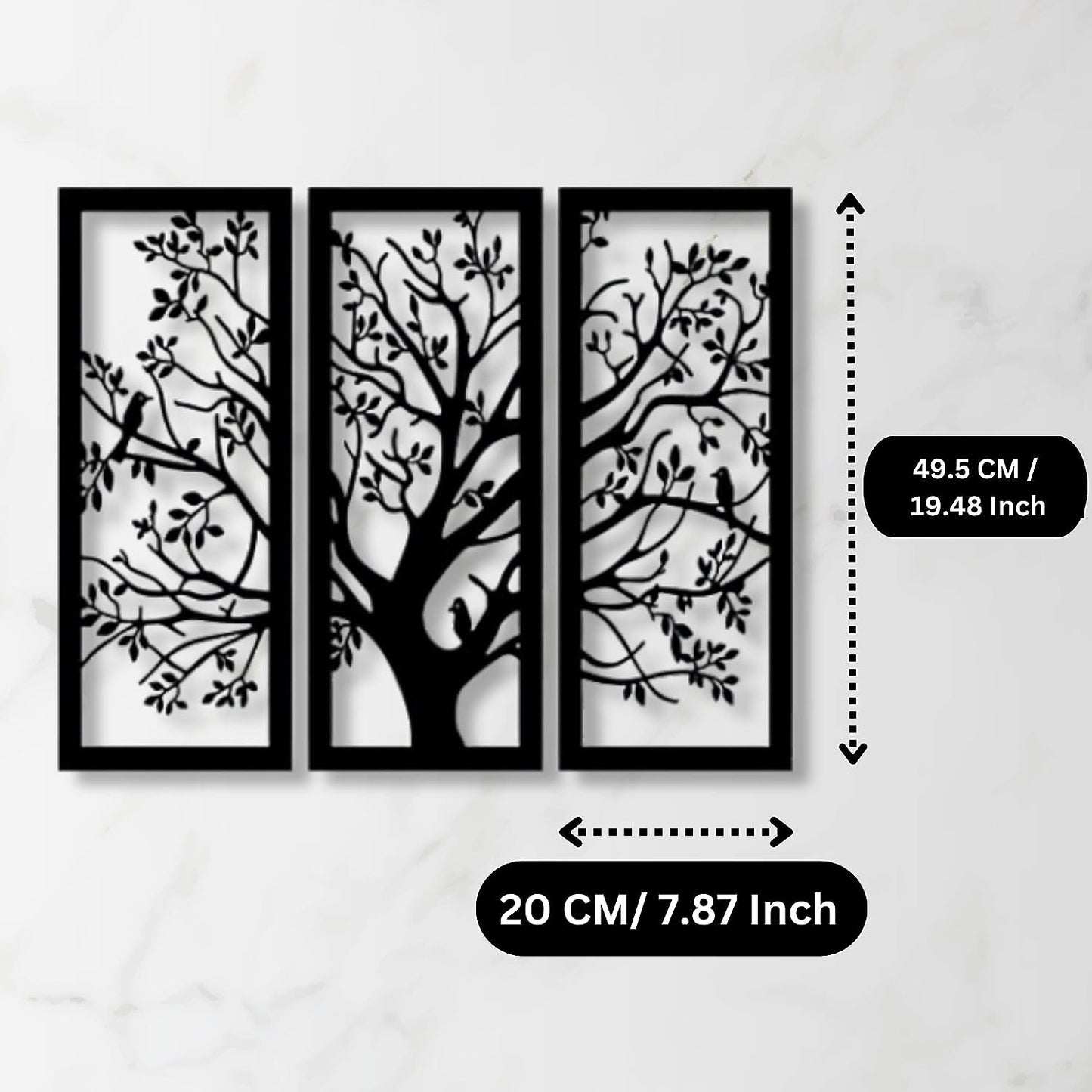 Wooden 3 Pieces Unique Tree Wall Art Panel Frame