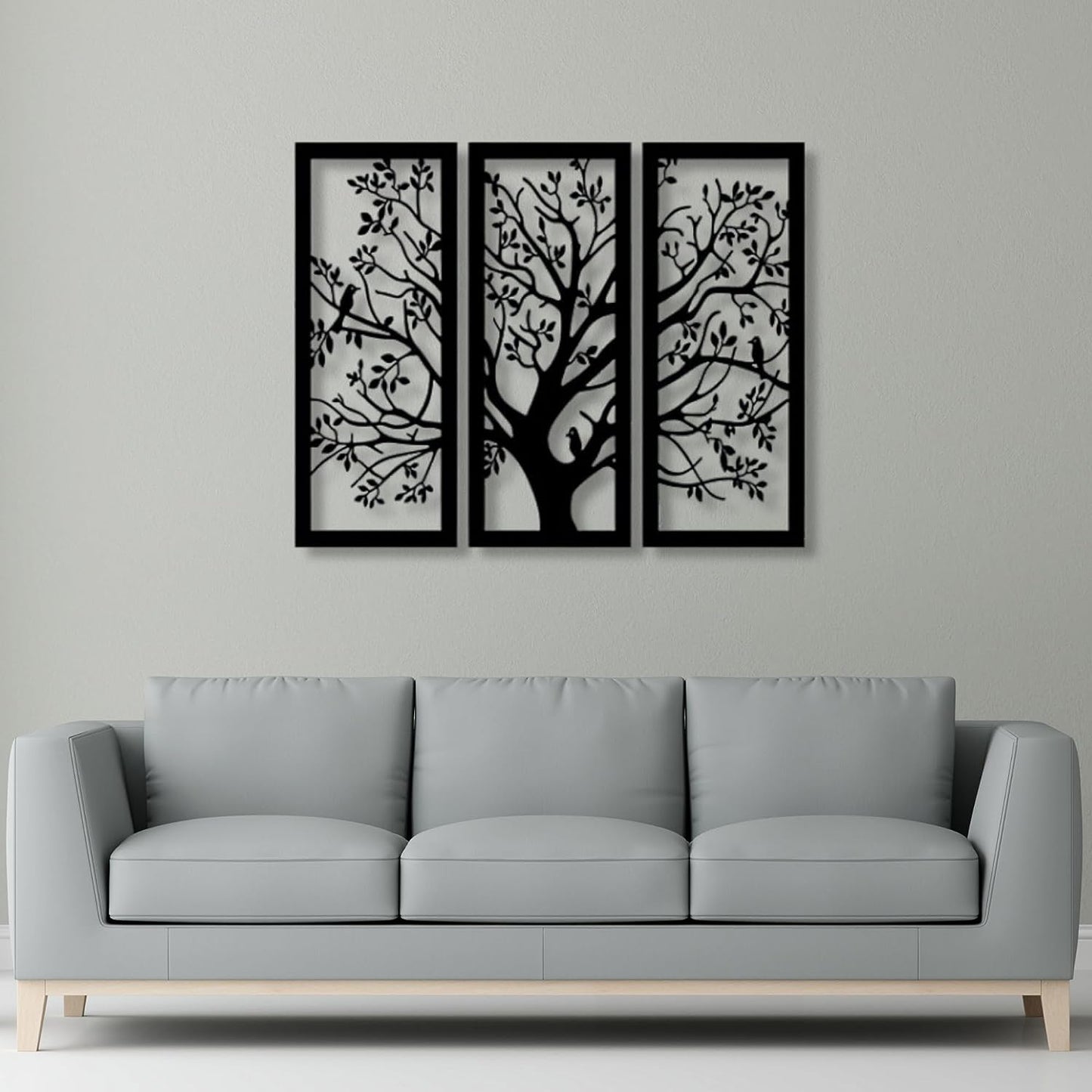 Wooden 3 Pieces Unique Tree Wall Art Panel Frame