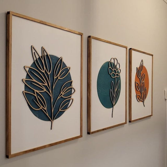 Minimalist Leaf Wood Wall Art - Boho Decor - A3 size (11.7 inches x 16.5 inches)