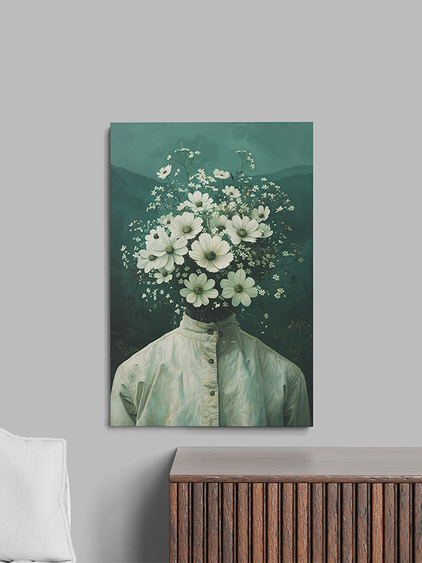 Astronaut Flower Art – Whimsical Space & Nature Canvas Wall Art for Living Room & Bedroom