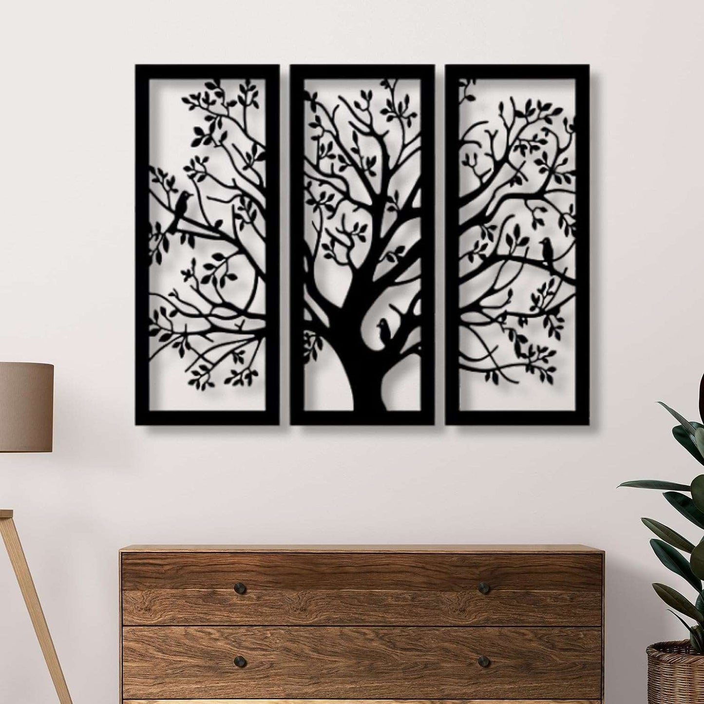 Wooden 3 Pieces Tree Wall Art Panel Frame