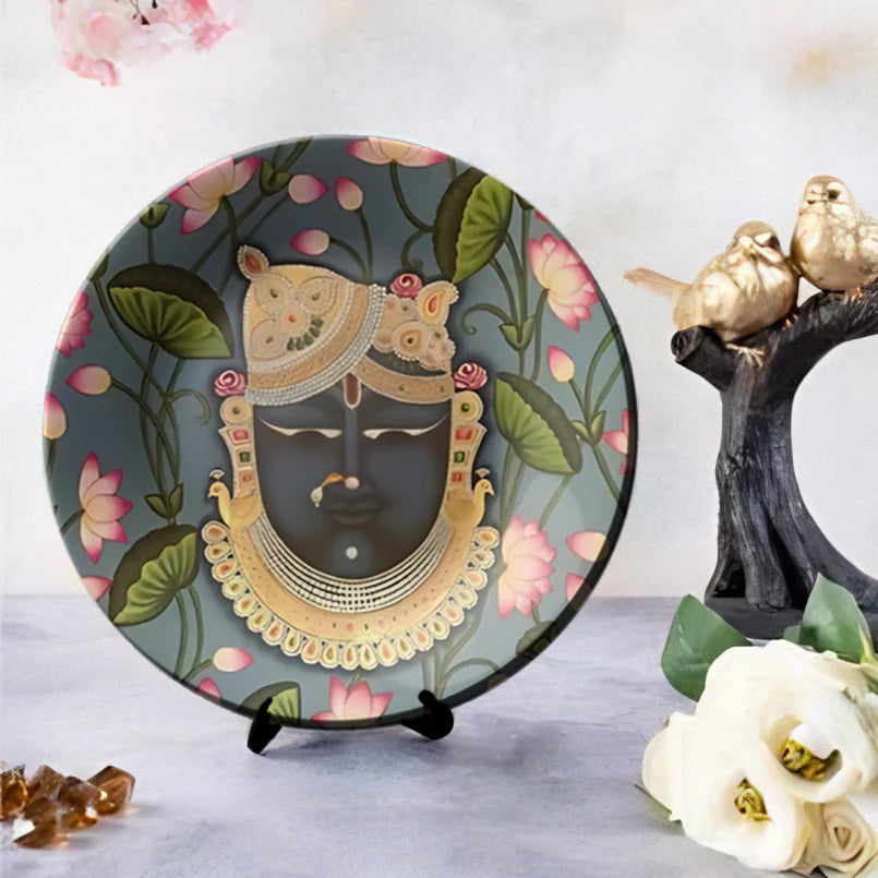 Shrinath Ji and Pink Lotus Wall Plate Home Décor