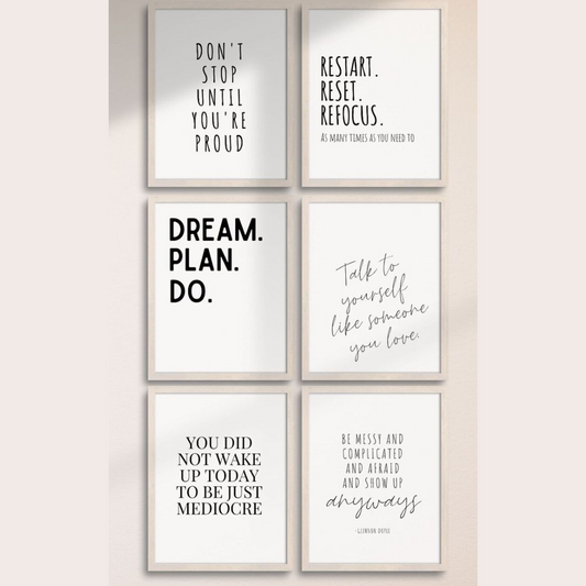 Set of 6 Motivational Quote for Office Frames – 8” x 10” Inspirational Wall Art