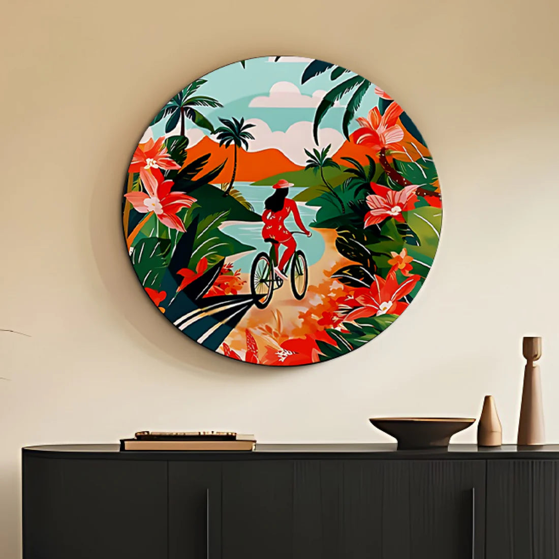 Women Riding Bicycle Ceramic Wall Plate Home Décor