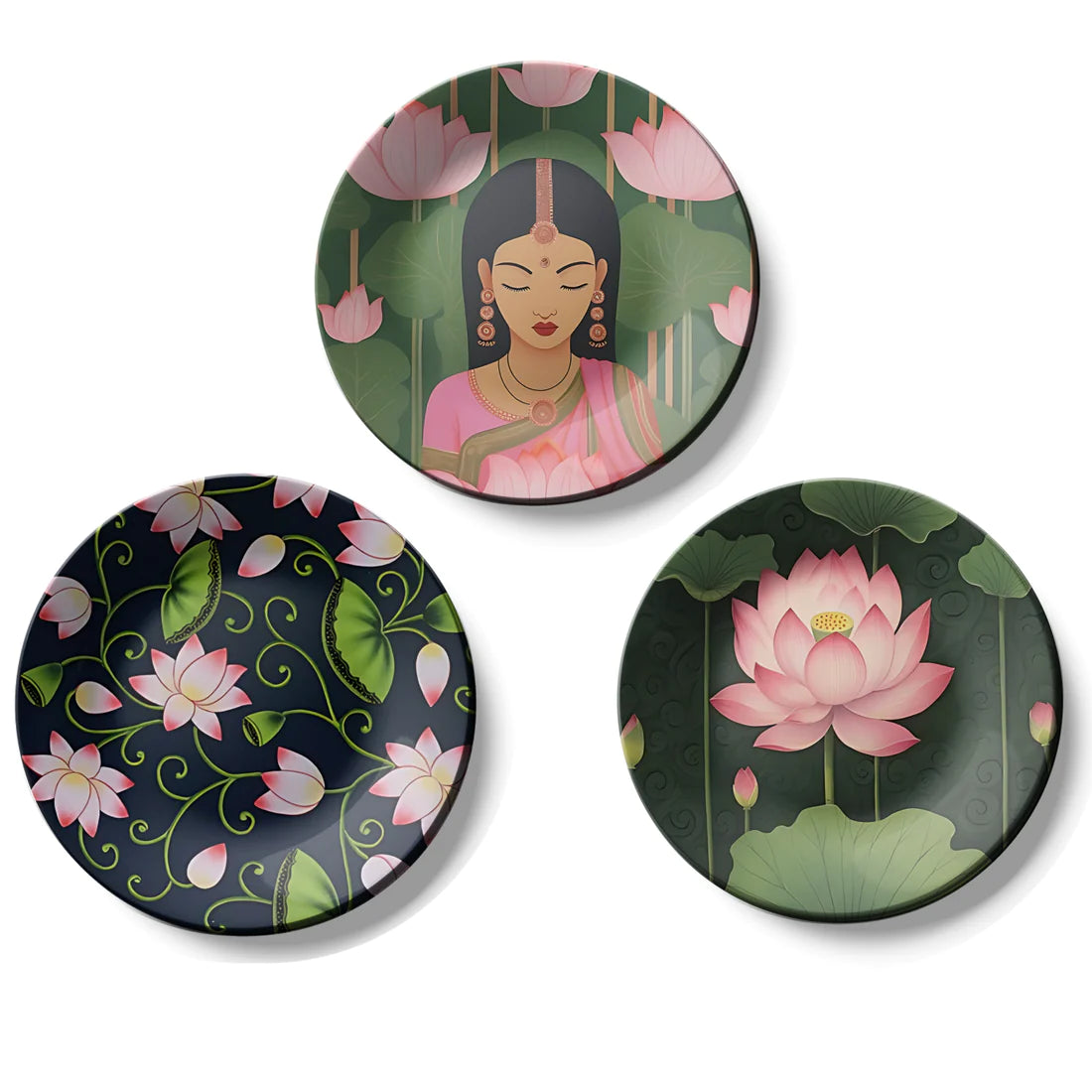 Set of 3 Pink Lotus Wall Plates Home Décor