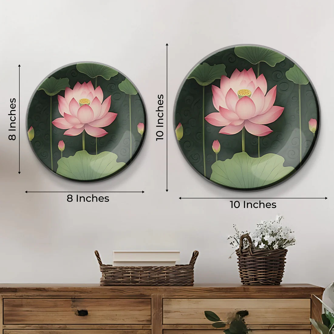 Set of 2 Pink Lotus Wall Plates Home Décor