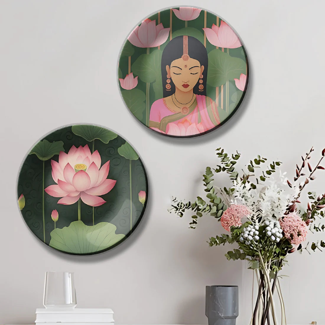 Set of 2 Pink Lotus Wall Plates Home Décor