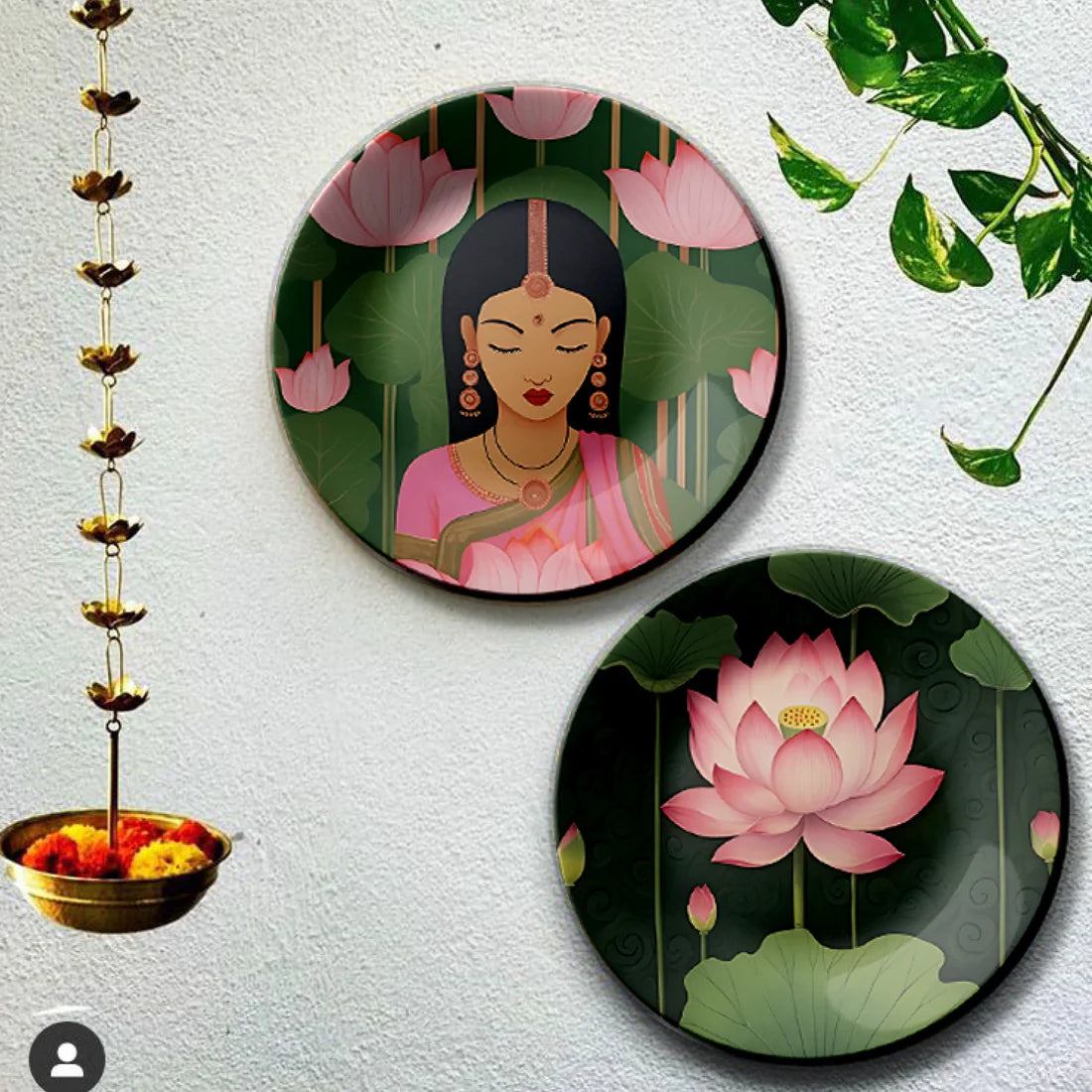 Set of 2 Pink Lotus Wall Plates Home Décor