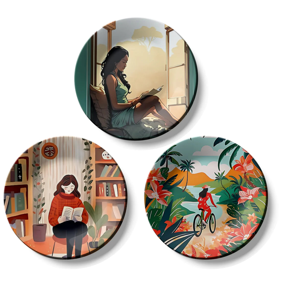 Set of 3 Women Theme Wall Plates Décor