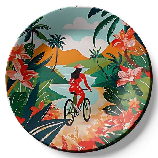 Women Riding Bicycle Ceramic Wall Plate Home Décor