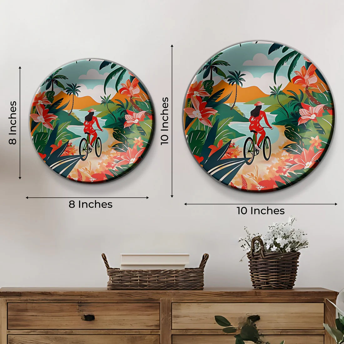 Women Riding Bicycle Ceramic Wall Plate Home Décor