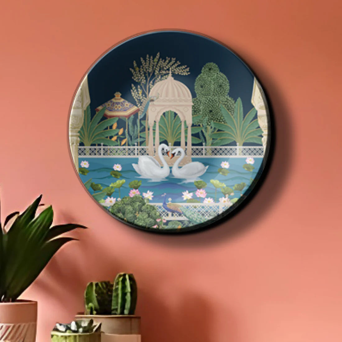 Swan Couple Ceramic Wall Plate Home Décor