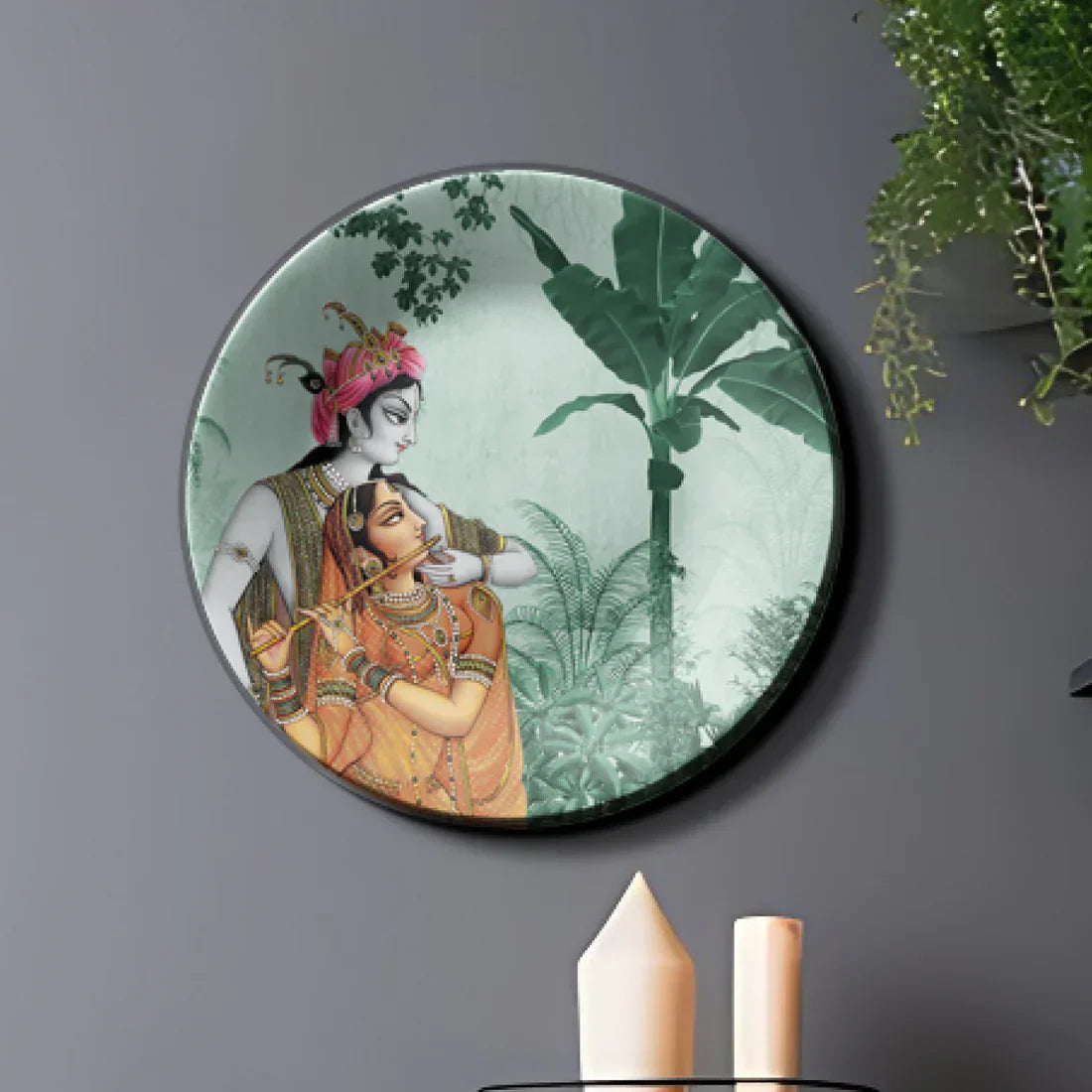 Radha Krishna Ceramic Wall Plate Home Decor