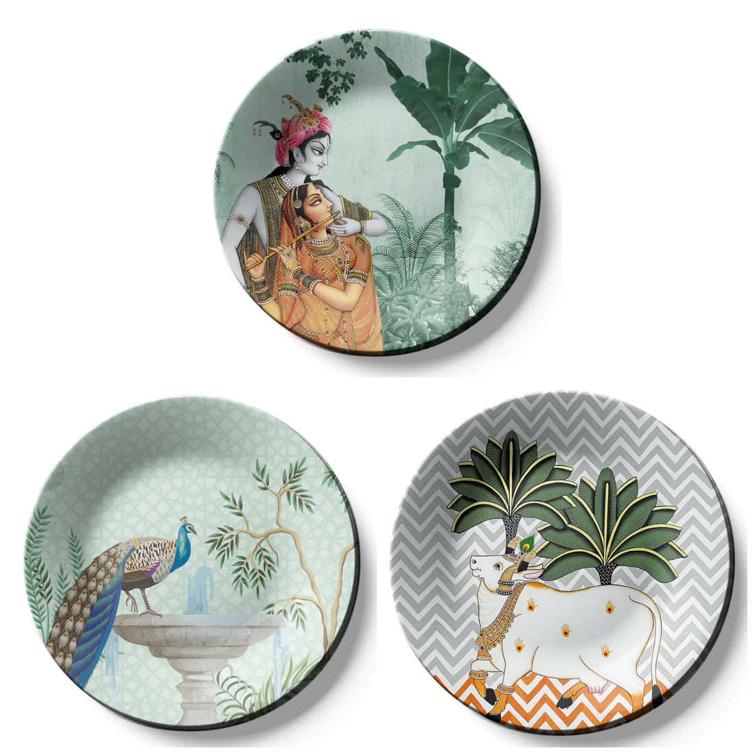 Set of 3 Radha Krishna Wall Plates Décor