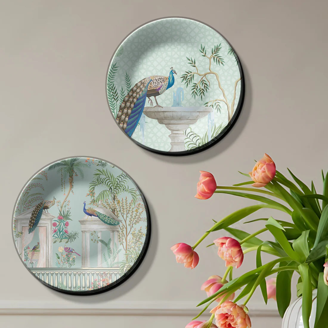 Set of 2 Peacock Wall Plate Décor