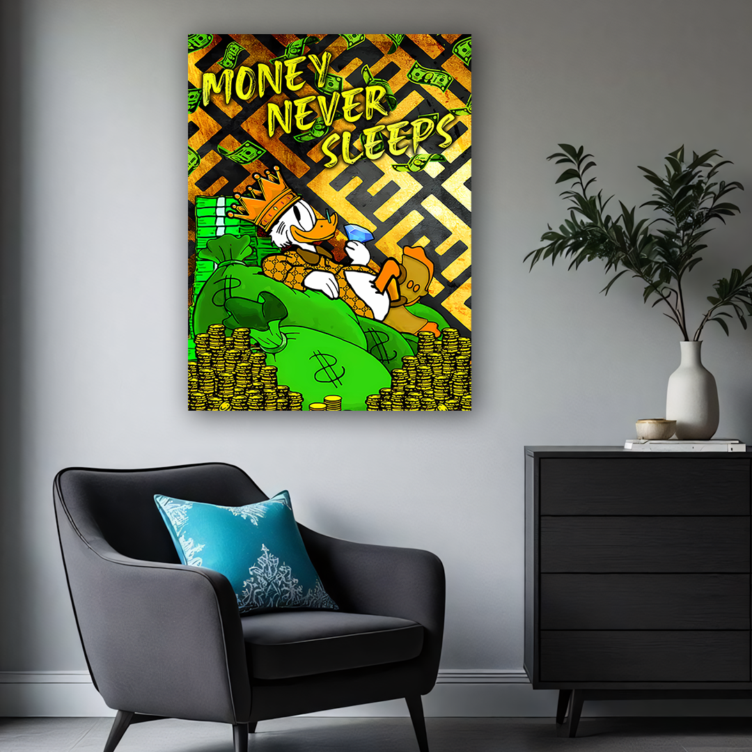Money Never Sleeps – Playful Duck Pop Art Wall Decor