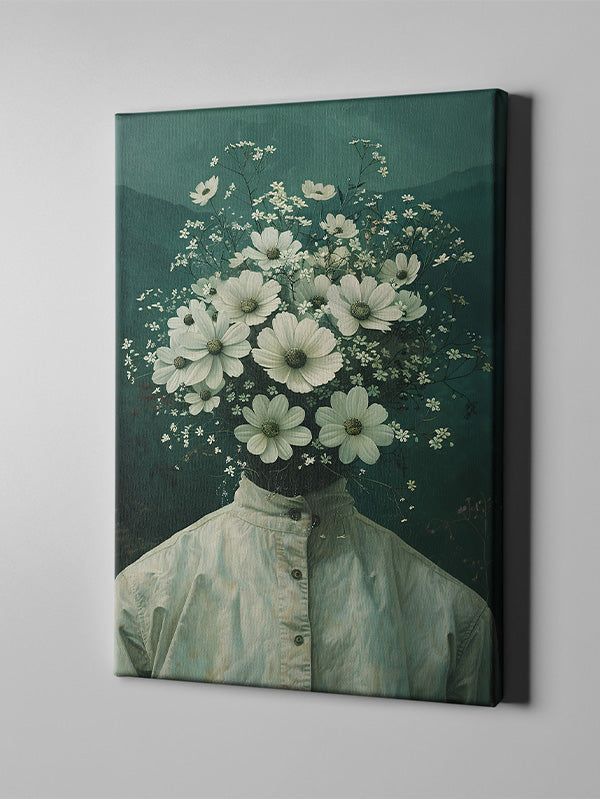 Astronaut Flower Art – Whimsical Space & Nature Canvas Wall Art for Living Room & Bedroom