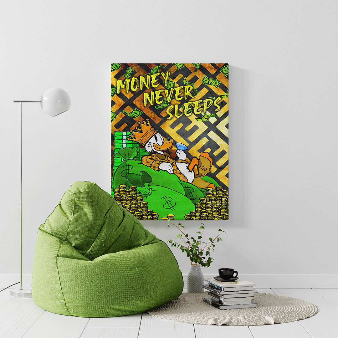 Money Never Sleeps – Playful Duck Pop Art Wall Decor