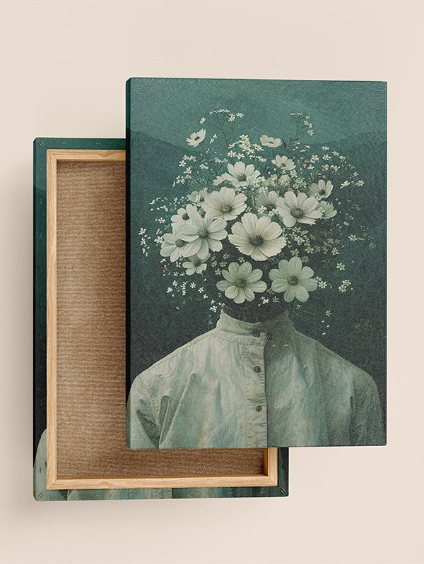 Astronaut Flower Art – Whimsical Space & Nature Canvas Wall Art for Living Room & Bedroom