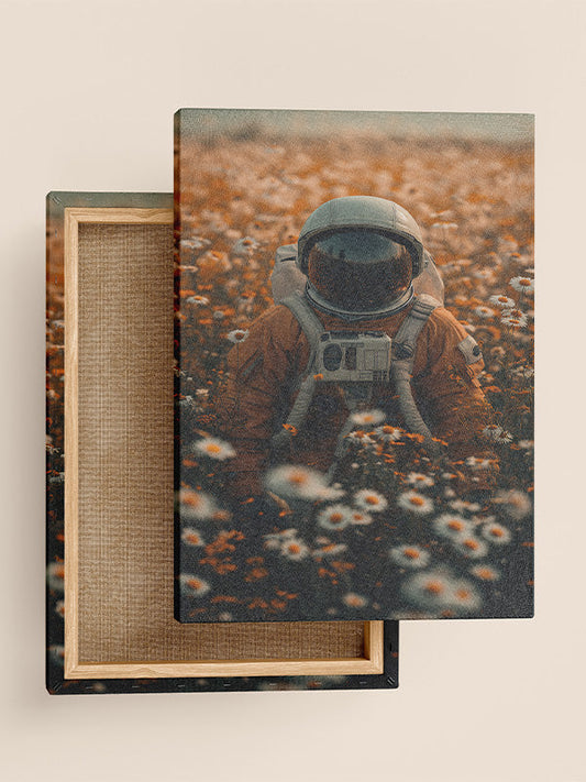 Astronaut in Flower Garden – Whimsical Space & Nature Canvas Wall Art for Living Room & Bedroom