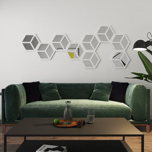 HexaReflect Harmony (SET OF 9) 3D Hexagons Mirror Wood Wall Decor