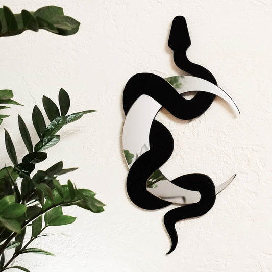 Mystic Serpent & Lunar Luxe Black Snake and Moon Mirror Wall Decor