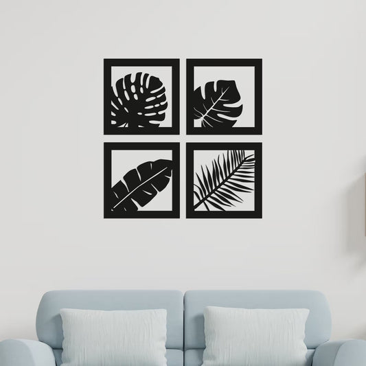 Tropical Elegance Set Of 4 Panels Monstera Leaf Wood Wall Decor