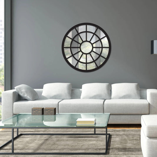 Reflective Elegance Framed Round Wood Wall Decor