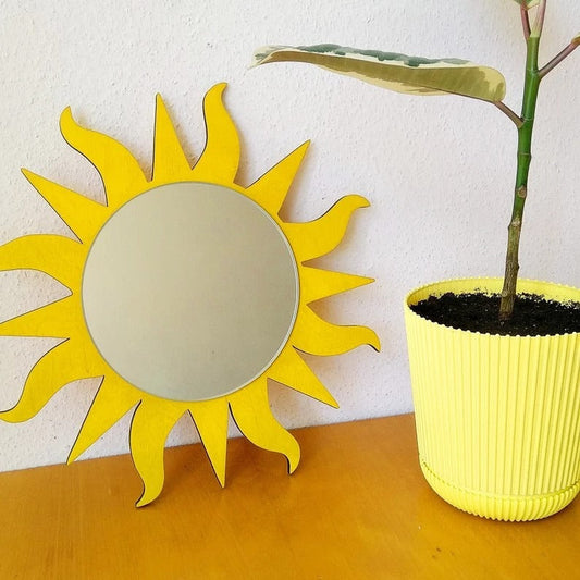 Solar Radiance Wavy Sun Celestial Mirror Wood Wall Decor