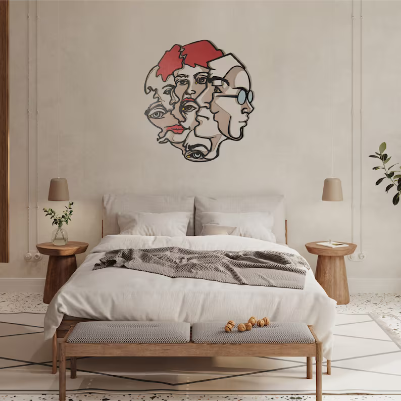 3D Faces Decorative Wood Wall Decor