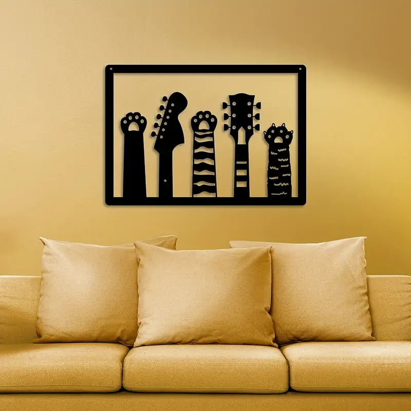 Guitars And Cat Design Wood Wall Decor