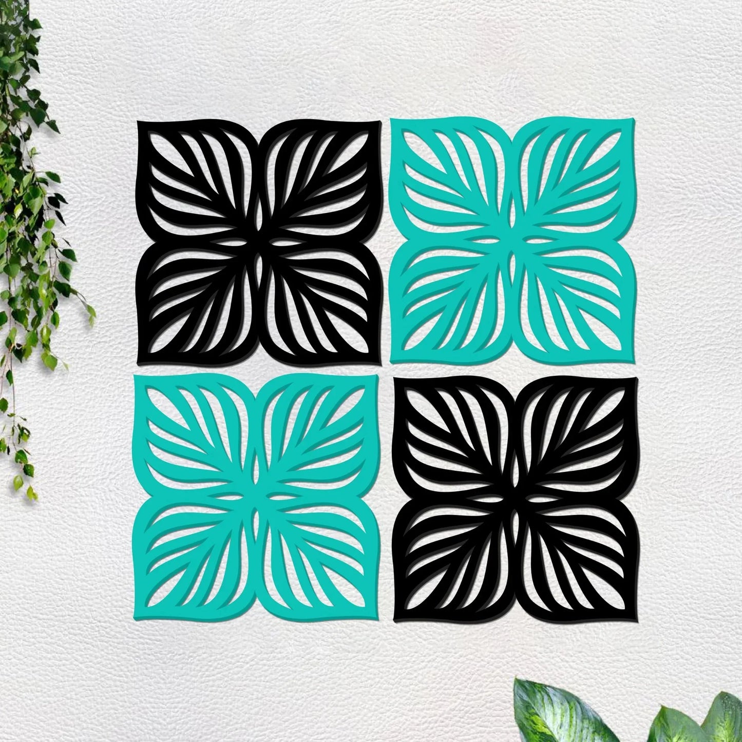 Flowers Design Set Of 4 Piece Wood Wall Decor