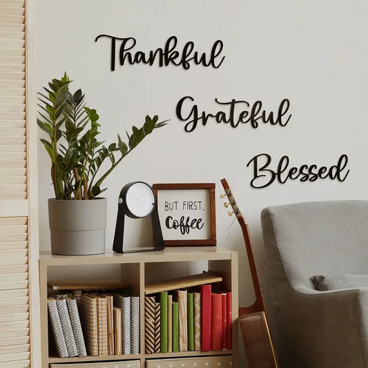 Black Thankful Grateful Blessed Sign Wood Hanging