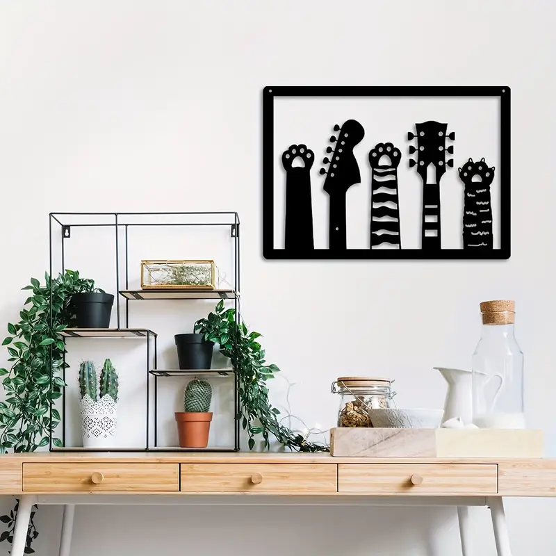 Guitars And Cat Design Wood Wall Decor