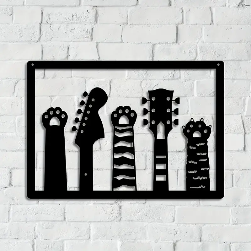 Guitars And Cat Design Wood Wall Decor