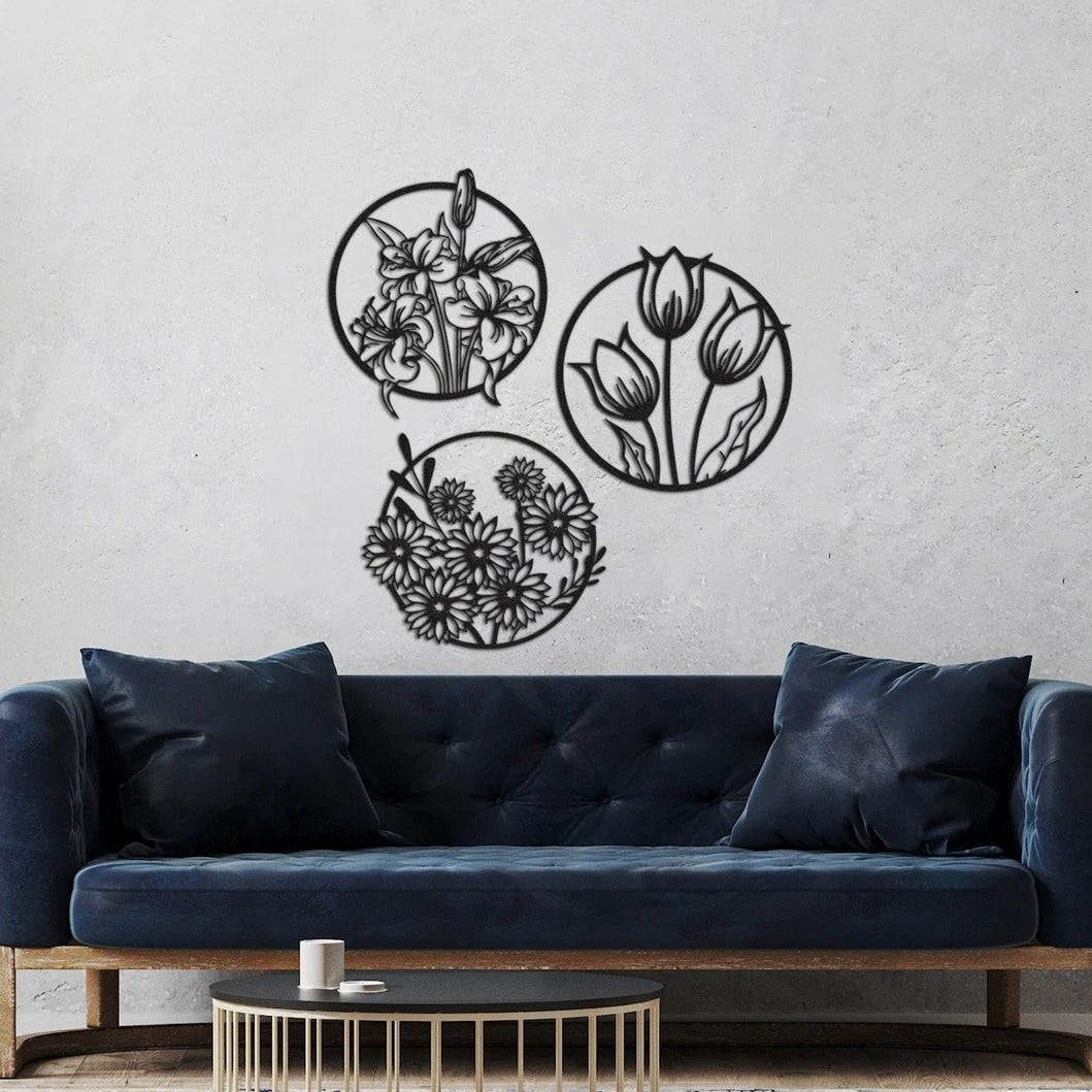 Blossom Medley Round Flowers Wood Wall Decor