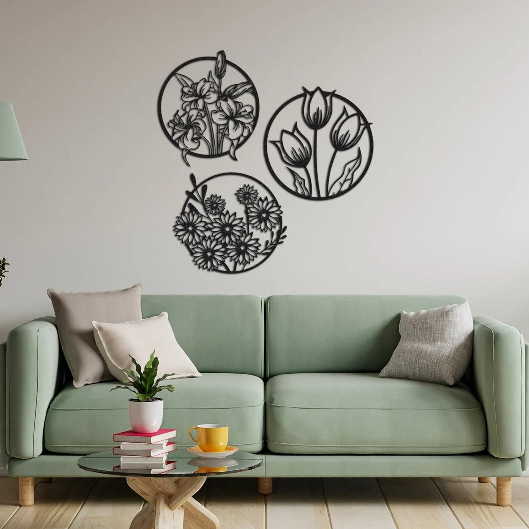 Blossom Medley Round Flowers Wood Wall Decor