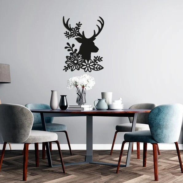 Blooming Antlers Floral Deer Wood Wall Decor